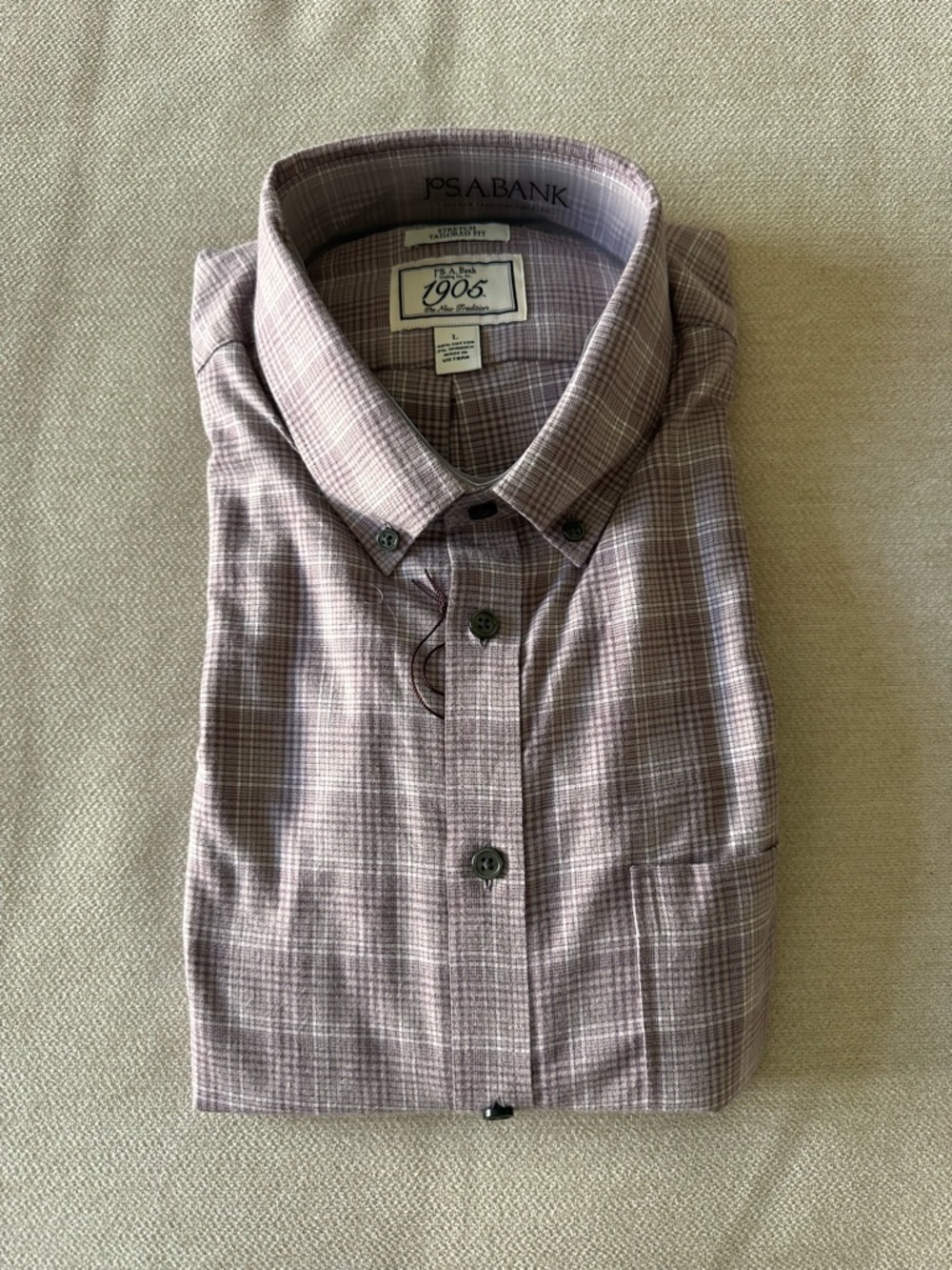 Jos. A. Bank Men's Button-Down Plaid Shirt - Mauve and White